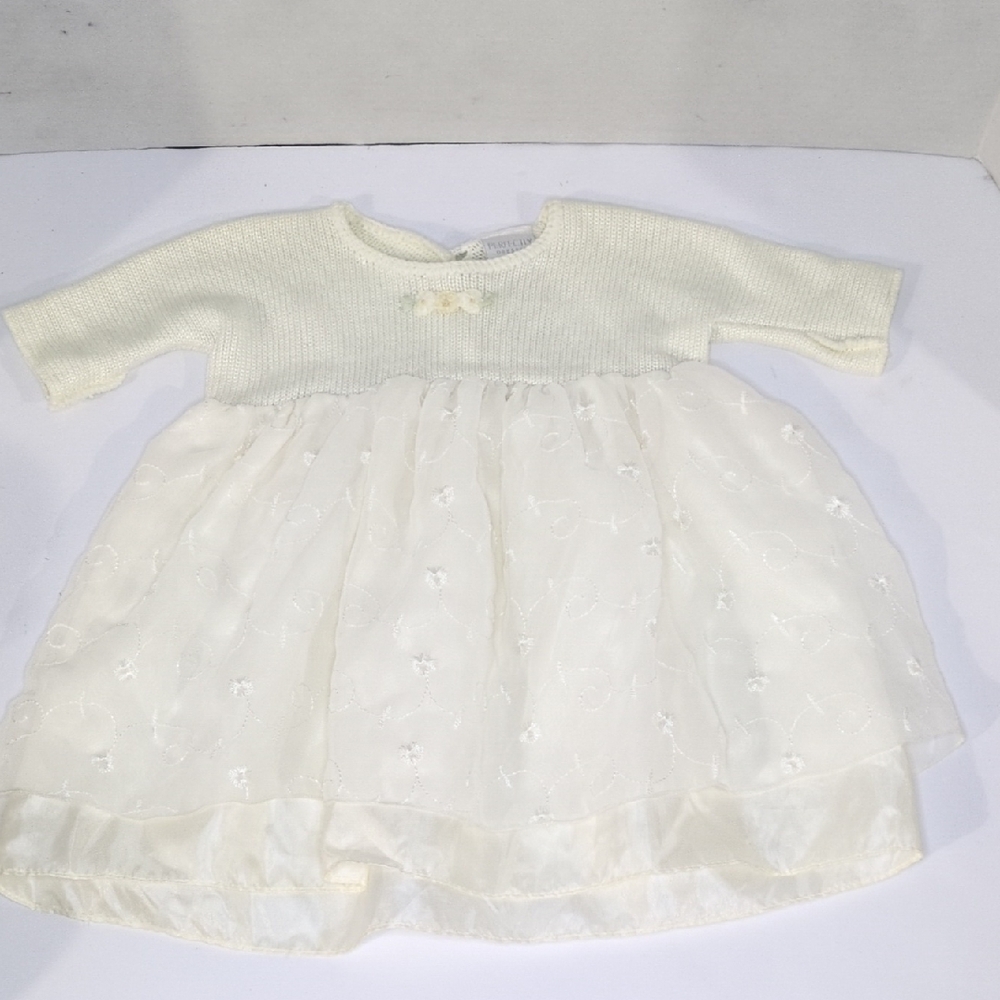 Cream Knit & Embroidered Tulle Baby Girl Dress Vintage Paper Tag Pioneer